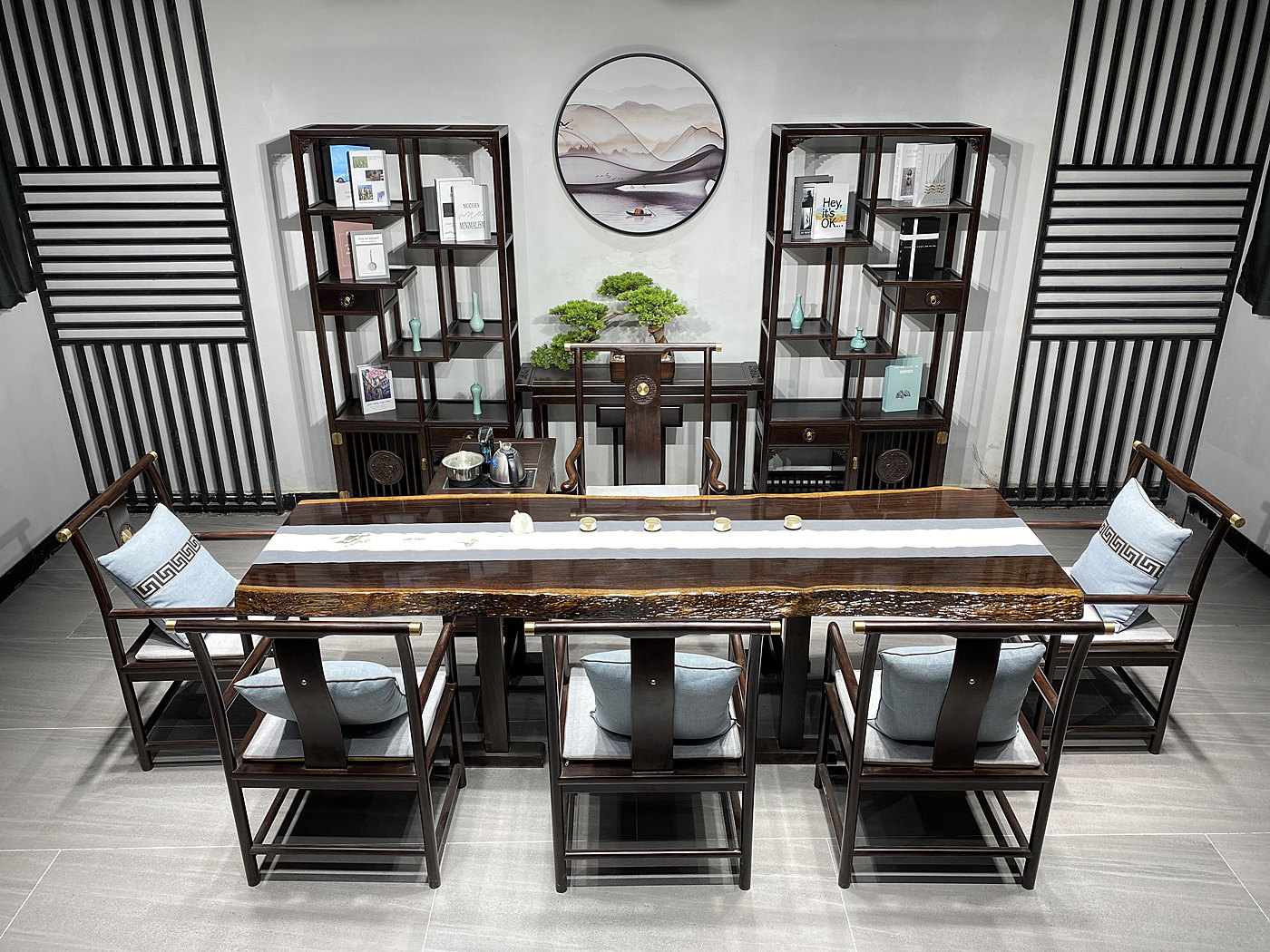 Black sandalwood natural edge 266*77 5*8 log tea table tea table writing and painting case whole piece mahogany large board table desk