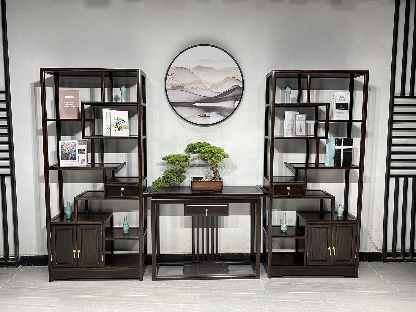 Ebony wood bogu rack new Chinese style Duobaoge tea display cabinet decoration cabinet tea set rack living room bookshelf