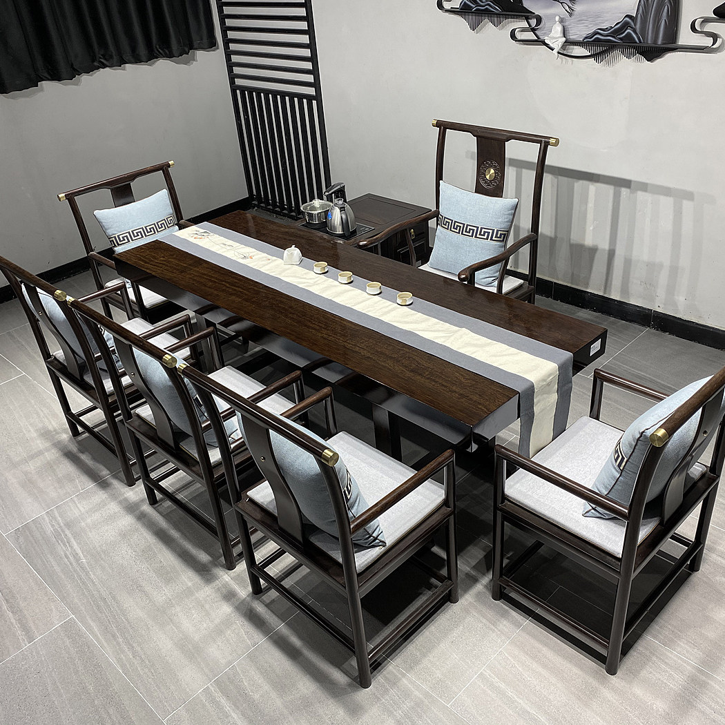 Ebony solid wood large board tea table tea table boss desk whole log conference table painting case mahogany desk spot