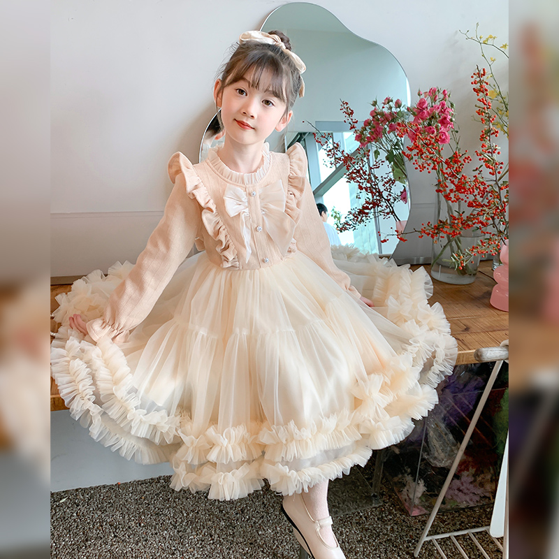 Girl Foreign Air Dress Dress 2023 New Children Dress Autumn Winter Dress Girl Princess Dress Fluffy Dress Winter Skirt-Taobao