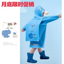 Cartoon Children Raincoat Girl with Bag Position Boy Big Boy Raincoat Kindergarten Elementary School Pupil Double Hat Raincoat