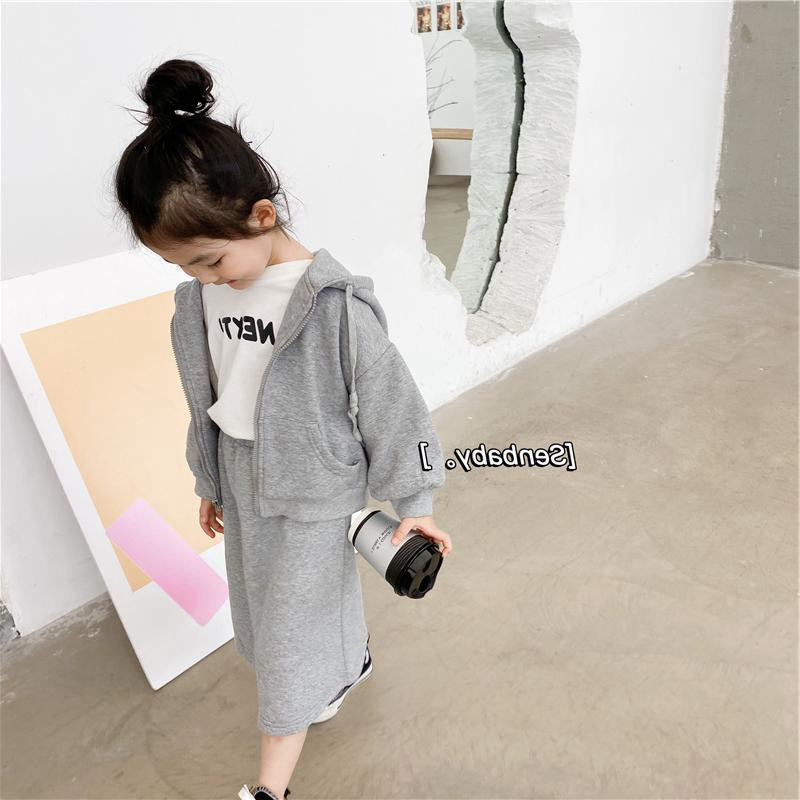 Girls net red suit autumn 2022 new Western style children's baby casual sports thick cotton skirt two-piece set