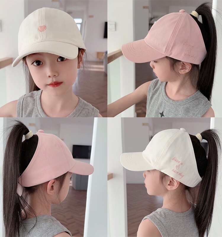子供用野球帽、女の子用ハイポニーテールサンハット、夏の紫外線対策オープントップ野球帽、女の子用サンハット