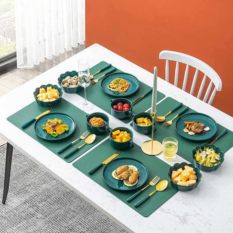 European-Style Western Tableware, Color-Glazed Steak Plate, Knife, Fork, Spoon, Ceramic Three-Piece Set, Salad Bowl, Ceremonial Set European-Style Western Tableware, Color-Glazed Steak Plate, Knife, Fork, Spoon, Ceramic Three-Piece Set, Salad Bowl, Ceremonial Set