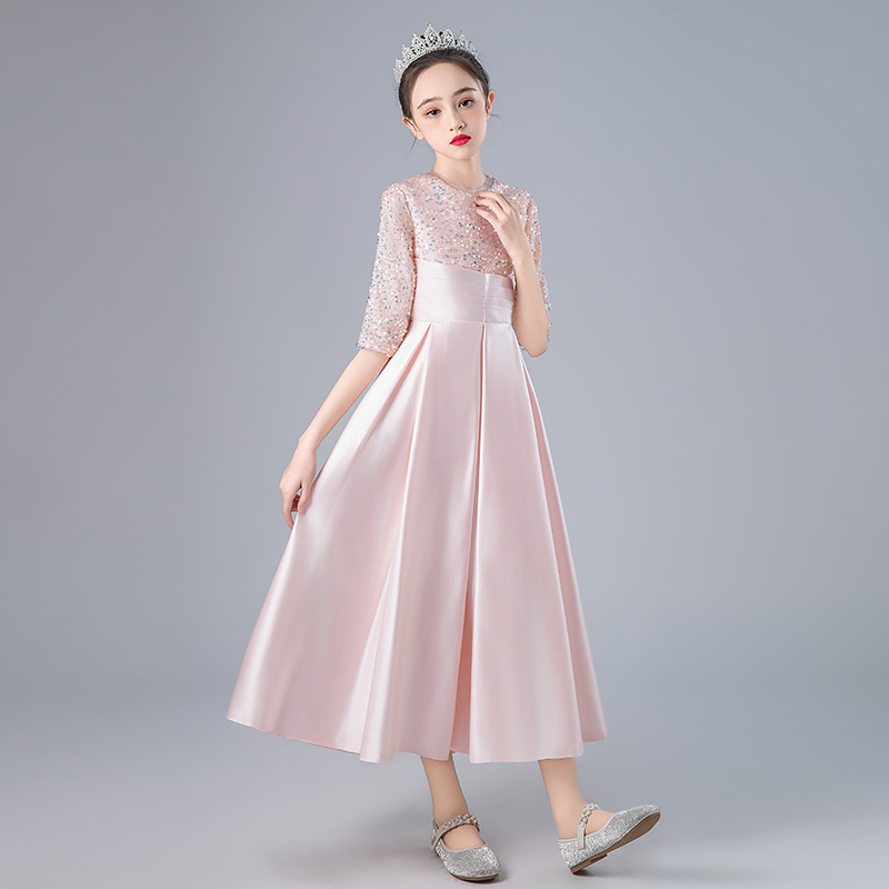 Chorus Performance Clothing for Girls, Classy Sports Meet Placard-Holding Piano Performance Dress, Host Pink Kidsren's Princess Dress