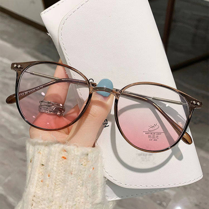 Ultra-Light Cold Tea-Colored Blush Glasses for Women with Myopia, Prescription Lenses, Pure and Alluring Atmosphere, Natural Makeup Look, Non-Prescription Glasses, Trendy