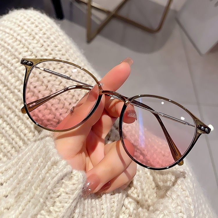 Ultra-Light Cold Tea-Colored Blush Glasses for Women with Myopia, Prescription Lenses, Pure and Alluring Atmosphere, Natural Makeup Look, Non-Prescription Glasses, Trendy