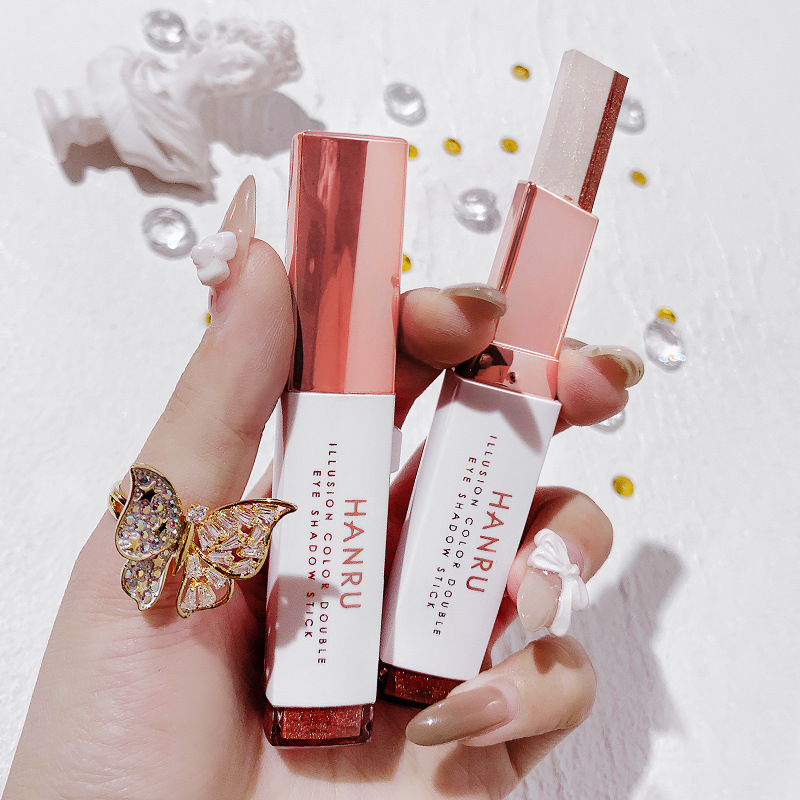 Bicolor sloth eye shadow stick a smear shaped pearly pink Ins ultra-fire earth color affordable student portable tennis red