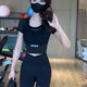 Black temperament running sports fitness yoga suit spring and summer new nude feeling skin-friendly breathable quick-drying yoga clothes