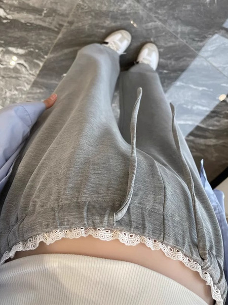 Maternity Pants for Spring and Autumn, Thin Style for Outerwear, 2026 New Model, Non-Tight on the Belly, Petite Size, Lace Drawstring Wide-Leg Pants, — 5