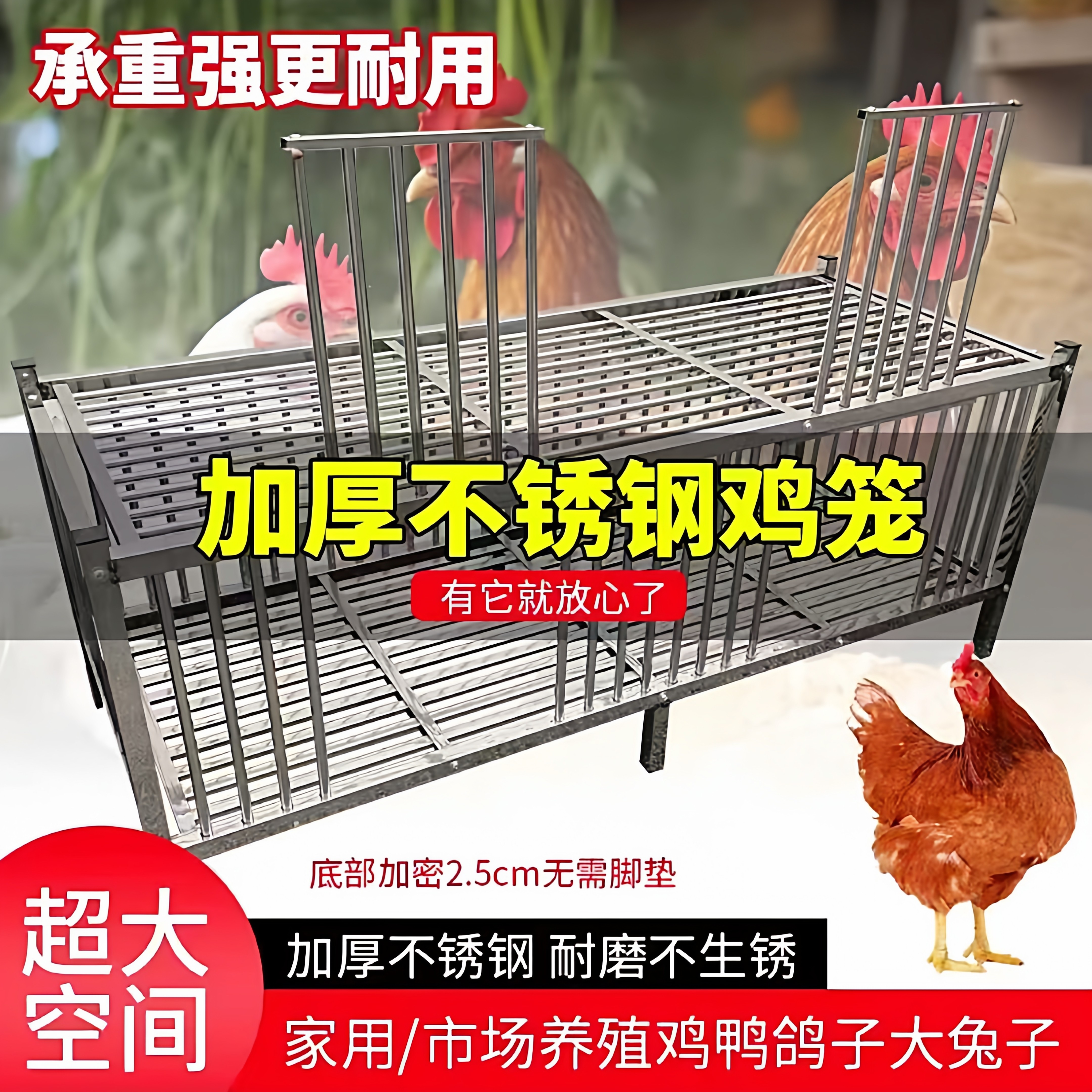 不锈钢鸡笼子家用室外家庭防雨底盘鸡窝农村防锈四面下蛋防风定制