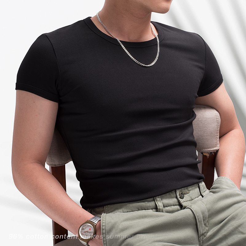 メンズ半袖Tシャツ スリムフィット トップス 無地 純綿 タイト ボトムス シャツ 伸縮性 フィットネス 夏 インナーウェア 半袖 メンズ