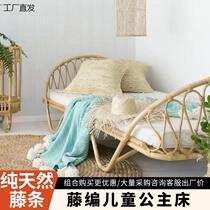 Natural Indonesian rattan childrens bed B&B single child bed Nordic Japanese style rattan bed rattan chair sofa bed princess bed