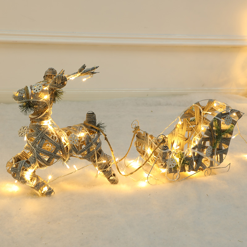 Christmas deer pull cart luminous rattan deer elk reindeer wrought iron fawn decoration window layout scene with props