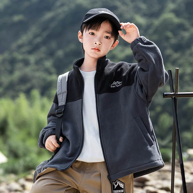 Boys' Fleece-Lined Jacket, Stylish Spring and Autumn Thin Children's School Uniform, Warm Inner Layer