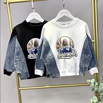 Childrens sweatshirt 2021 autumn Yangqi childrens clothing Primary school children splicing denim jacket baby trendy spring and autumn blouses