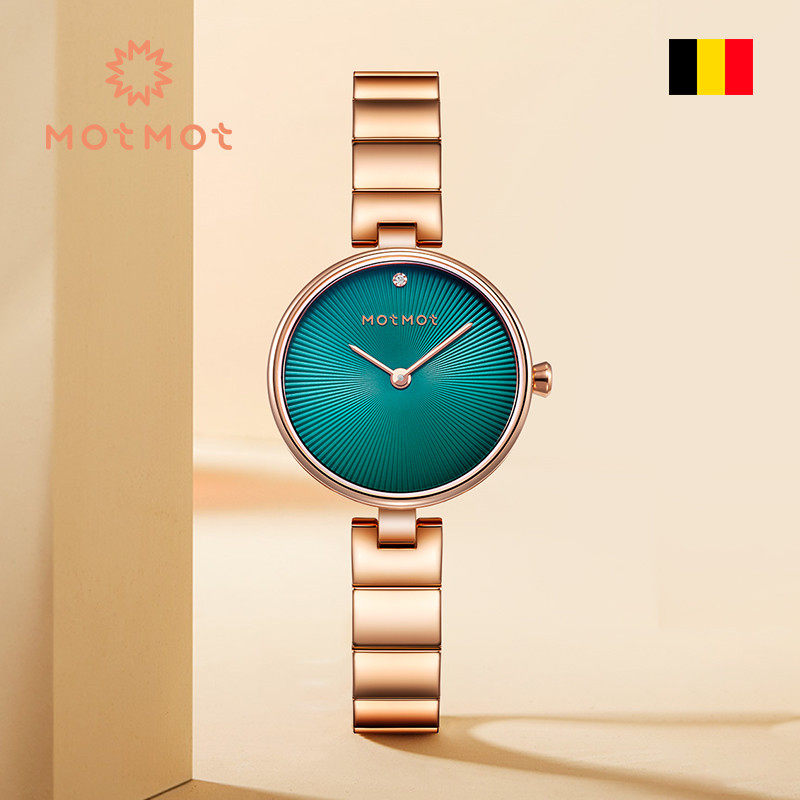 Belgian brand motmot watches women's gold quartz watches retro small green sheet steel strip designer women's watches 1015