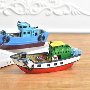 Mediterranean painted resin boat decoration boat model creative home sailing decoration travel souvenirs 18cm
