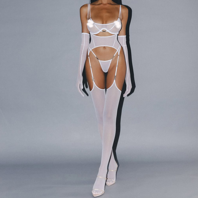 Mesh Underwear Split Set Pure Desire Comfortable Mesh Breathable Lingerie with Stockings Two-Piece Set Mesh Underwear Split Set Pure Desire Comfortable Mesh Breathable Lingerie with Stockings Two-Piece Set