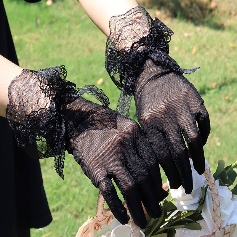 Summer sun protection lace gloves, thin mesh breathable stretch black sexy elegant stockings, outdoor UV protection