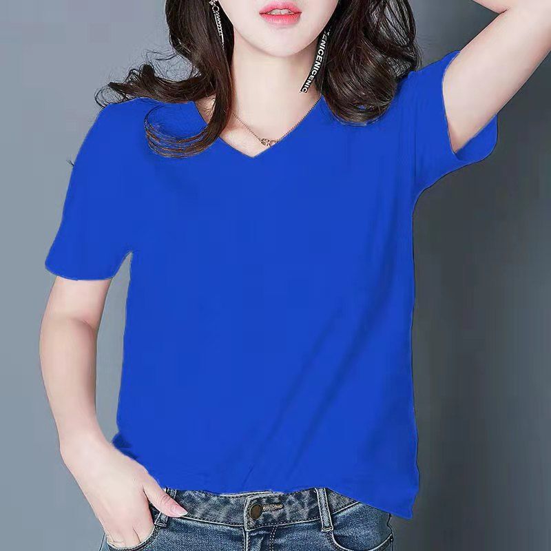 High-Quality Cotton V-Neck Sweetheart Neckline 2025 New Style T-Shirt for Women, Loose Short-Sleeve Half-Sleeve Simple Casual Versatile T-Shirt for Women