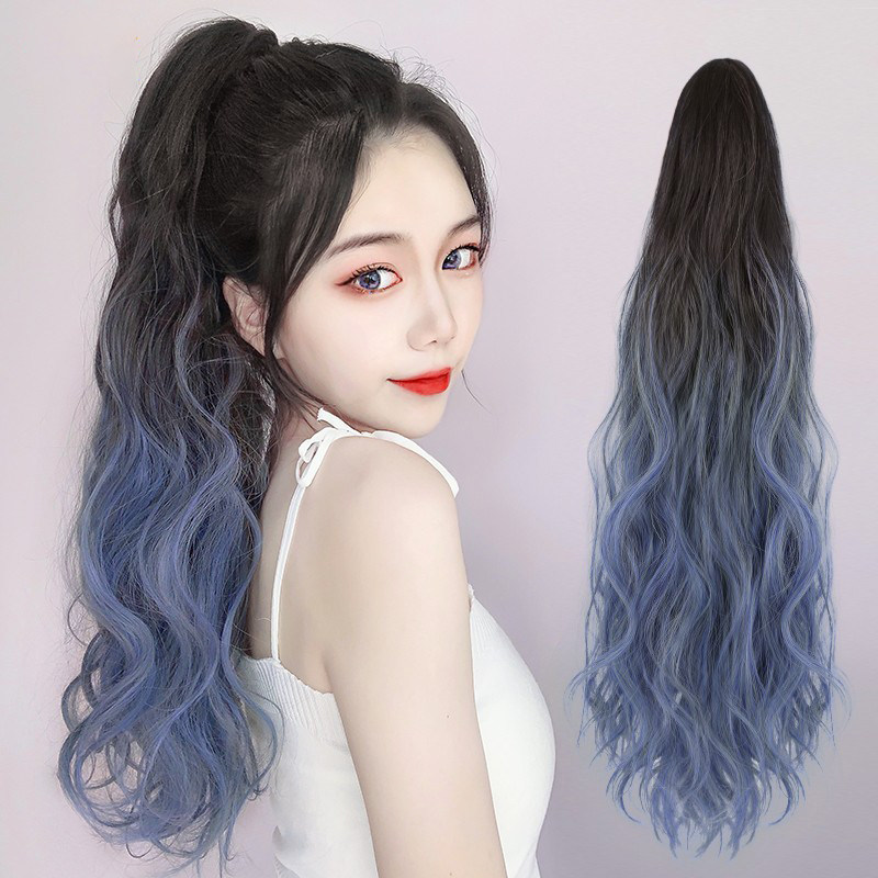 Wig female long hair ponytail wig female grab clip high ponytail Net red long curly hair natural strap gradient wig