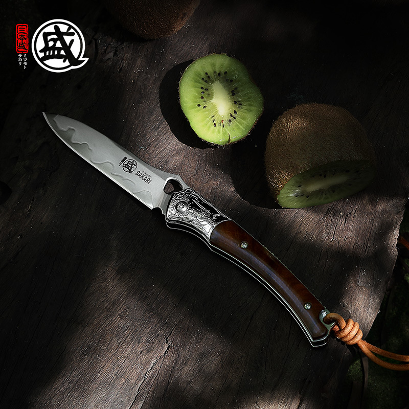 Japan's Sanbonsheng Powder Steel Foldableing Knife Damascus Imported Sharp Outdoor High Hardness Multifunctional Fruit Knife