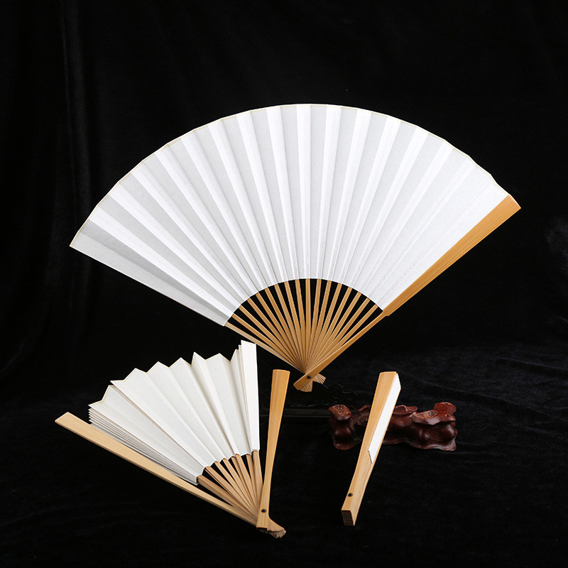 Large lacquer lacquer art blank rice paper fan folding fan Su Gong water mill jade bamboo fan bone retro wind rhino leather paint large lacquer garden