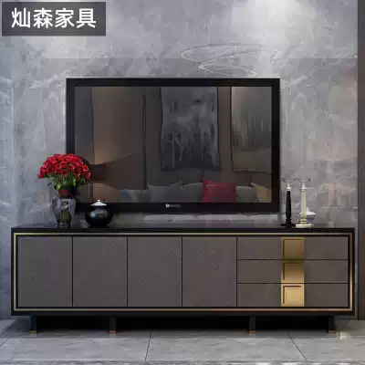 Light luxury style Nordic coffee table TV cabinet combination Simple modern tempered glass household paint living room floor-to-ceiling cabinet