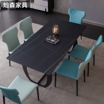 Italian minimalist rock board dining table and chair combination simple modern household rectangular small apartment 6-person marble dining table