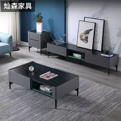 Italian minimalist rock board coffee table TV cabinet combination gray paint small apartment Marble rectangular simple modern