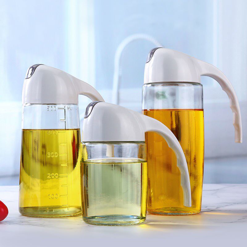 Kitchen glass oil pot with oil pouring oil leak-proof automatic opening and closing large-capacity non-hanging oil soy sauce bottle vinegar bottle home