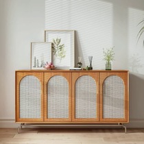 Nordic solid wood sideboard household double-door large-capacity rattan storage cabinet modern simple storage entrance cabinet