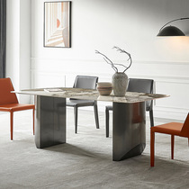 Light luxury slate dining table Stainless steel slate dining table Italian designer canteen table and chair combination glossy dining table