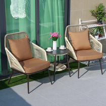 Balcony small table and chair combination Nordic creative leisure table and chairs One table and two chairs Leisure chair Coffee table Rattan chair three-piece set