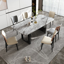 Natural marble colored crystal stone luxury stone dining table rectangular light luxury style high-end European style high-end dining table and chair combination
