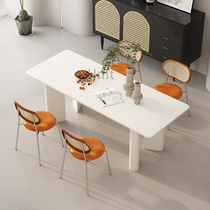 Internet celebrity wabi-sabi style pure white slate dining table apartment B&B cream style restaurant creative solid wood oval dining table