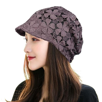 2024 Spring and Autumn New Hollow Flower Crocheted Soft Brim Western Style Baotou Hat Breathable Knitted Headband Hat to Cover Gray Hair