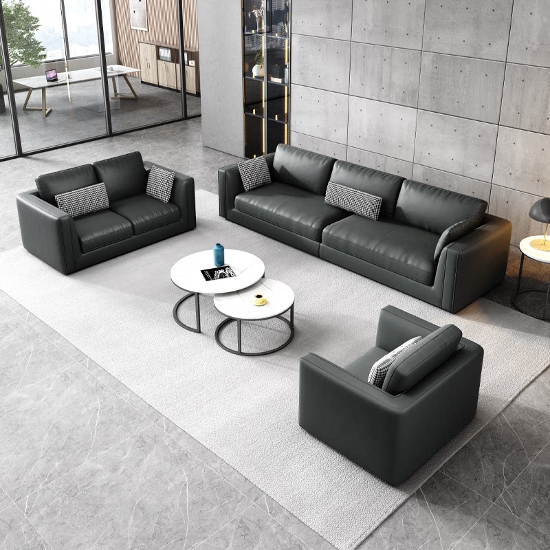 Office sofa coffee table combination leather simple modern business reception reception office sofa Italian three-person