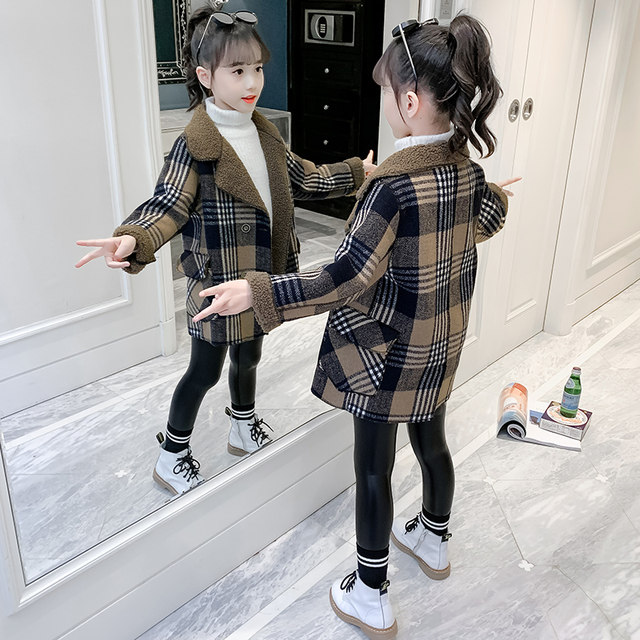 Girls coat autumn and winter style 2022 new medium and large children's high-end Korean version thickened girls' woolen coat foreign style