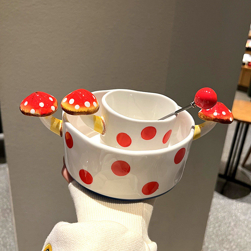 Weird Bowl Mushroom Ceramic Plant Flower Tableware Irregular Fruit Salad Underglaze Color Binaural Handle Cute - Taobao