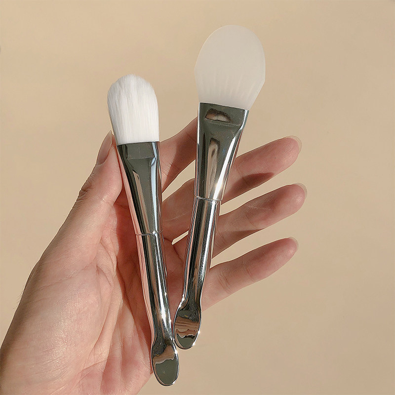 Mud film special Bingbing with soft hair mask brush DIY mask sweep silicone coated mask brush silver with digging spoon