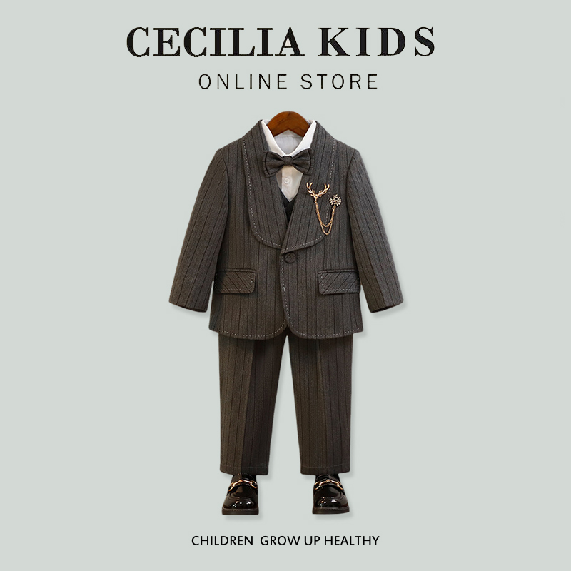 Boy's suit suit autumn and winter children Innilly wind flower gowns to host a speech performance Piano Playing Suit-Taobao