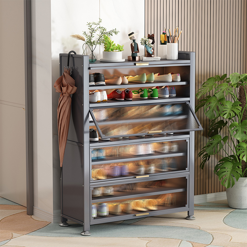 スチール製家庭用靴キャビネット鉄製ポーチ層状仕切り防塵収納靴ラックドア床多層収納キャビネット