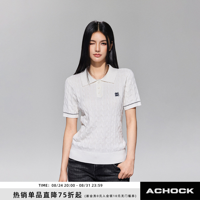【Achock Official Store】College Style Retro Slim Fit Old Money Style Lapel Short-Sleeve Polo Knit T-Shirt