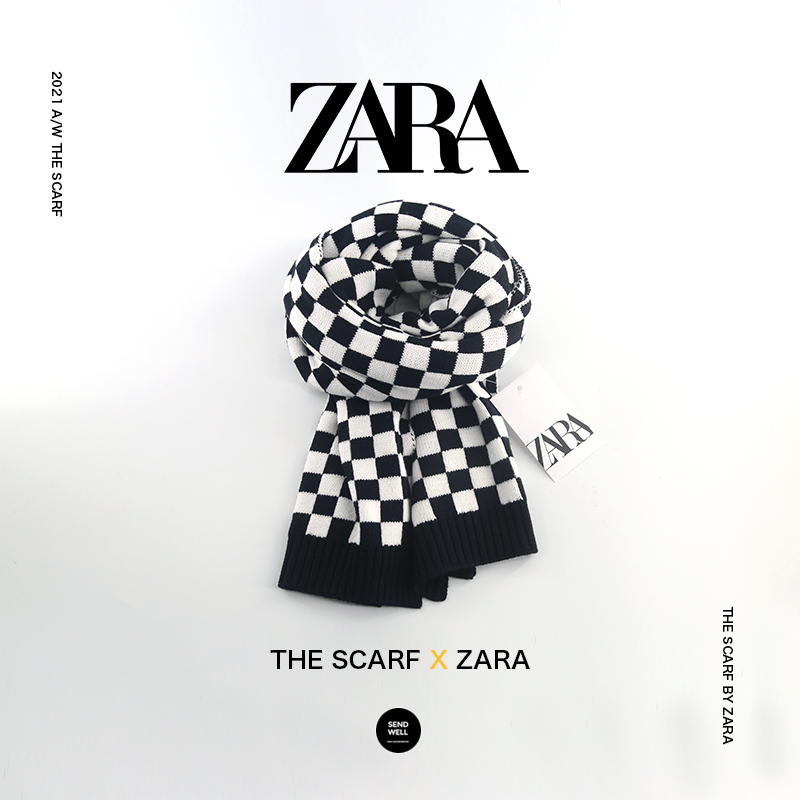 Pizza Home Black And White Chessboard Plaid Knit Wool Cord Scarves Day of Han edition 100 hitch female winter student checkered small scarf
