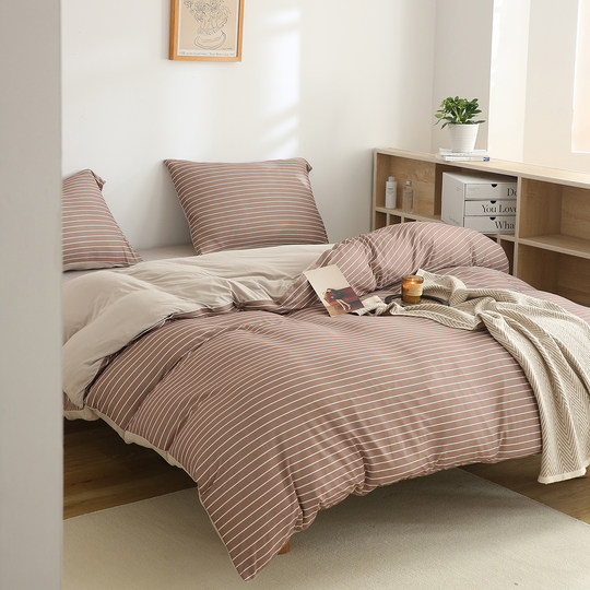 日系纯色针织棉四件套全棉简约素色床上用品一整套纯棉被套八件套