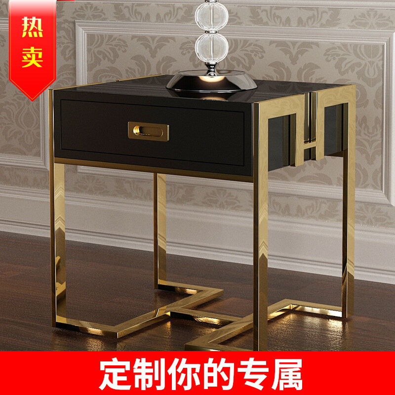 Light luxury post-modern minimalist stainless steel titanium alloy side table black and white small apartment living room piano paint corner table