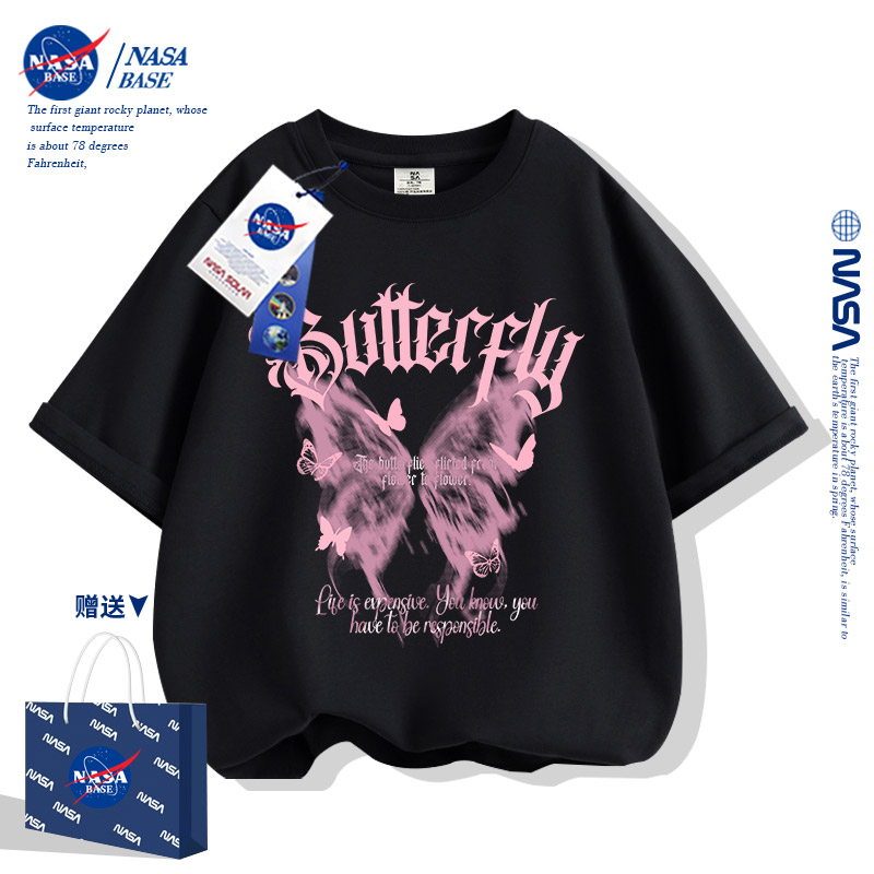 NASA 女の子 バタフライ 半袖 Tシャツ 2025 新綿 夏 ゆったり ファッション 中・大 子供服 半袖 服