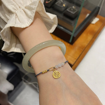 Hotan jade bracelet female green white jade young thin round jingle bracelet Qinghai Qingshui girl jade bracelet beauty strip